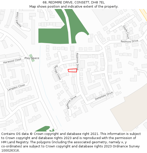 68, REDMIRE DRIVE, CONSETT, DH8 7EL: Location map and indicative extent of plot