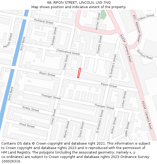 68, RIPON STREET, LINCOLN, LN5 7NQ: Location map and indicative extent of plot