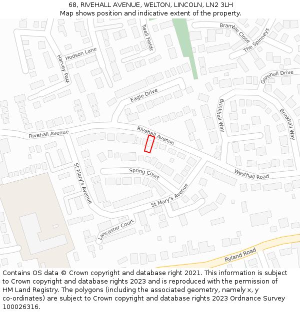 68, RIVEHALL AVENUE, WELTON, LINCOLN, LN2 3LH: Location map and indicative extent of plot