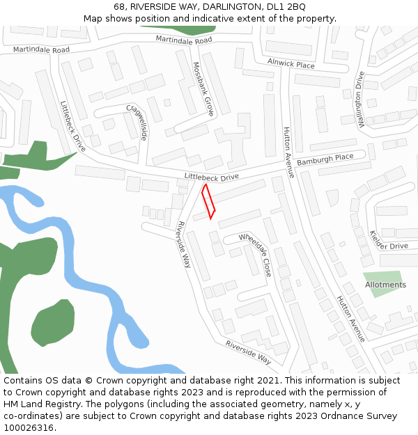 68, RIVERSIDE WAY, DARLINGTON, DL1 2BQ: Location map and indicative extent of plot