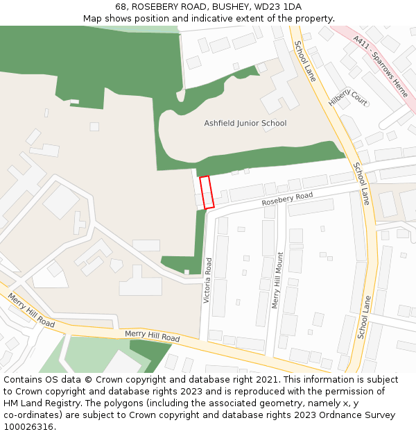 68, ROSEBERY ROAD, BUSHEY, WD23 1DA: Location map and indicative extent of plot