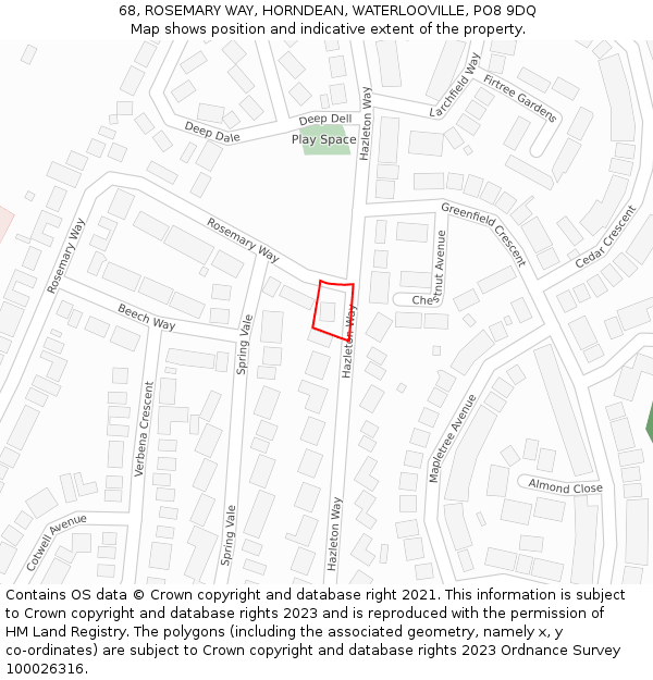 68, ROSEMARY WAY, HORNDEAN, WATERLOOVILLE, PO8 9DQ: Location map and indicative extent of plot