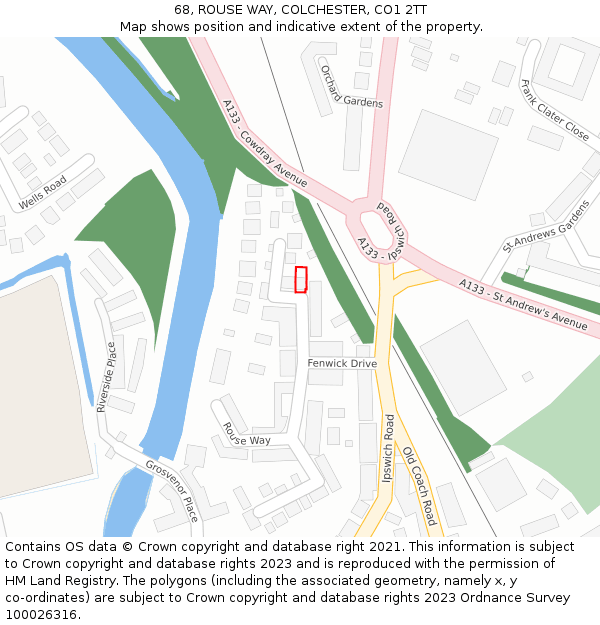 68, ROUSE WAY, COLCHESTER, CO1 2TT: Location map and indicative extent of plot