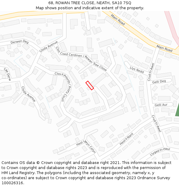 68, ROWAN TREE CLOSE, NEATH, SA10 7SQ: Location map and indicative extent of plot