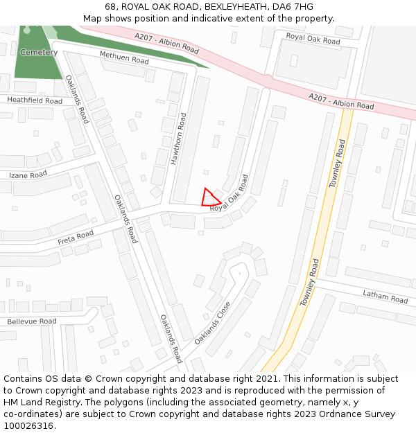 68, ROYAL OAK ROAD, BEXLEYHEATH, DA6 7HG: Location map and indicative extent of plot
