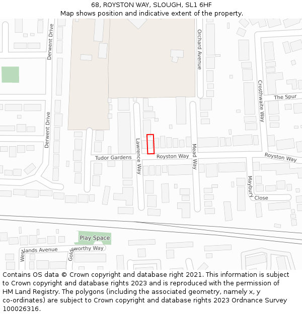68, ROYSTON WAY, SLOUGH, SL1 6HF: Location map and indicative extent of plot