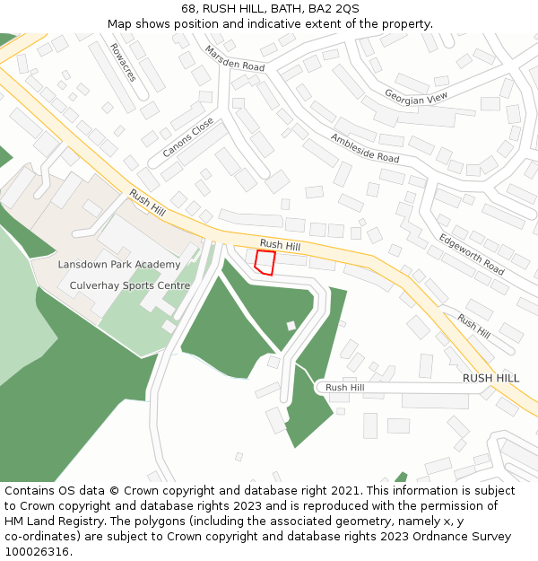 68, RUSH HILL, BATH, BA2 2QS: Location map and indicative extent of plot