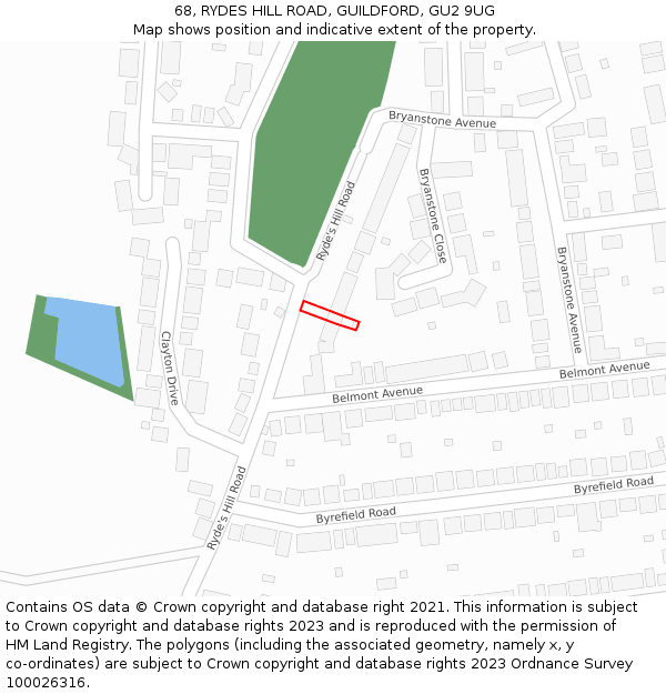 68, RYDES HILL ROAD, GUILDFORD, GU2 9UG: Location map and indicative extent of plot