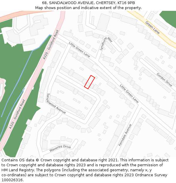 68, SANDALWOOD AVENUE, CHERTSEY, KT16 9PB: Location map and indicative extent of plot