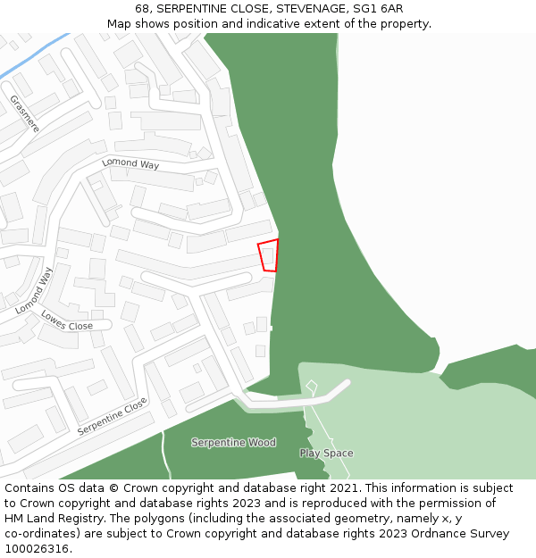 68, SERPENTINE CLOSE, STEVENAGE, SG1 6AR: Location map and indicative extent of plot