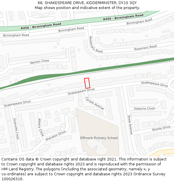 68, SHAKESPEARE DRIVE, KIDDERMINSTER, DY10 3QY: Location map and indicative extent of plot