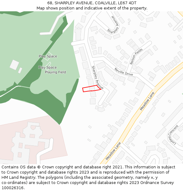 68, SHARPLEY AVENUE, COALVILLE, LE67 4DT: Location map and indicative extent of plot