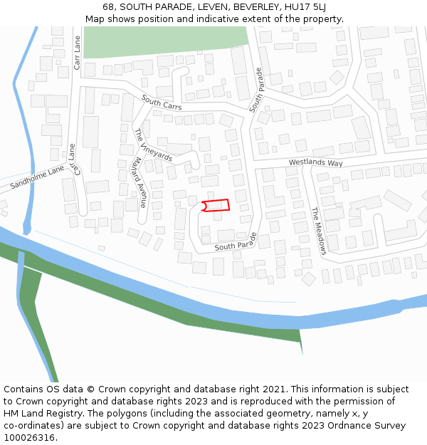 68, SOUTH PARADE, LEVEN, BEVERLEY, HU17 5LJ: Location map and indicative extent of plot