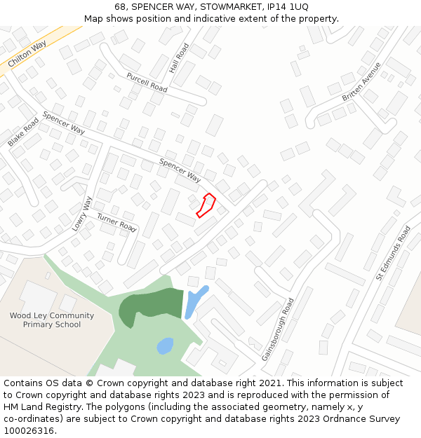 68, SPENCER WAY, STOWMARKET, IP14 1UQ: Location map and indicative extent of plot