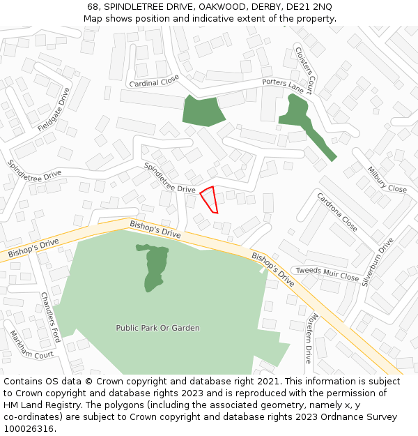 68, SPINDLETREE DRIVE, OAKWOOD, DERBY, DE21 2NQ: Location map and indicative extent of plot