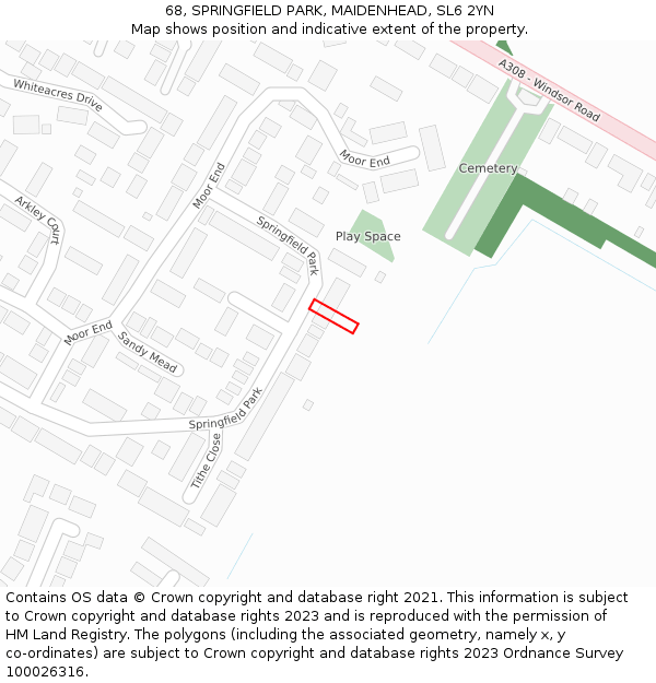 68, SPRINGFIELD PARK, MAIDENHEAD, SL6 2YN: Location map and indicative extent of plot