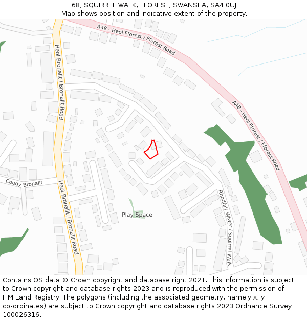 68, SQUIRREL WALK, FFOREST, SWANSEA, SA4 0UJ: Location map and indicative extent of plot