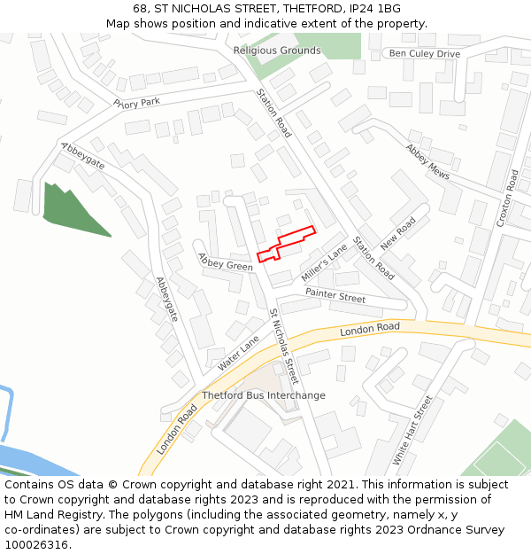 68, ST NICHOLAS STREET, THETFORD, IP24 1BG: Location map and indicative extent of plot