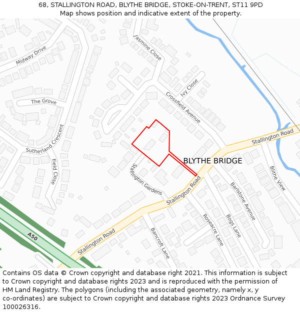 68, STALLINGTON ROAD, BLYTHE BRIDGE, STOKE-ON-TRENT, ST11 9PD: Location map and indicative extent of plot