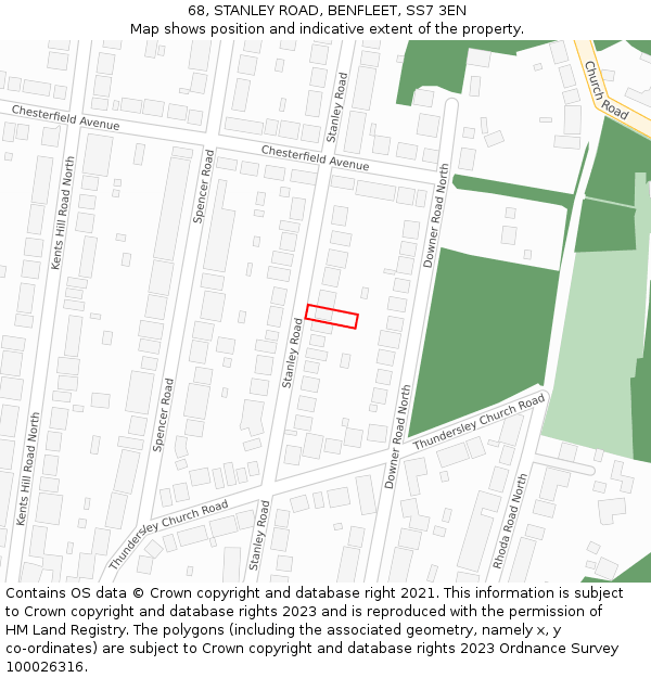 68, STANLEY ROAD, BENFLEET, SS7 3EN: Location map and indicative extent of plot