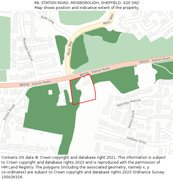 68, STATION ROAD, MOSBOROUGH, SHEFFIELD, S20 5AD: Location map and indicative extent of plot