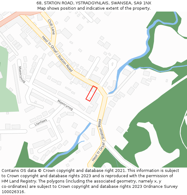 68, STATION ROAD, YSTRADGYNLAIS, SWANSEA, SA9 1NX: Location map and indicative extent of plot