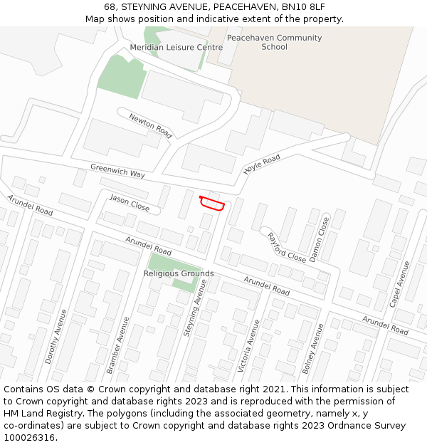 68, STEYNING AVENUE, PEACEHAVEN, BN10 8LF: Location map and indicative extent of plot