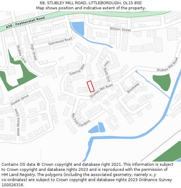68, STUBLEY MILL ROAD, LITTLEBOROUGH, OL15 8SE: Location map and indicative extent of plot