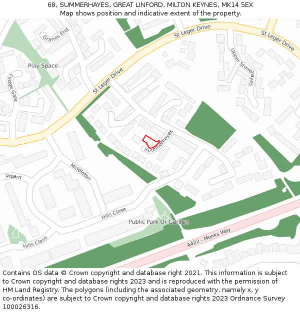 68, SUMMERHAYES, GREAT LINFORD, MILTON KEYNES, MK14 5EX: Location map and indicative extent of plot