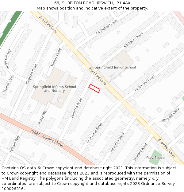 68, SURBITON ROAD, IPSWICH, IP1 4AX: Location map and indicative extent of plot