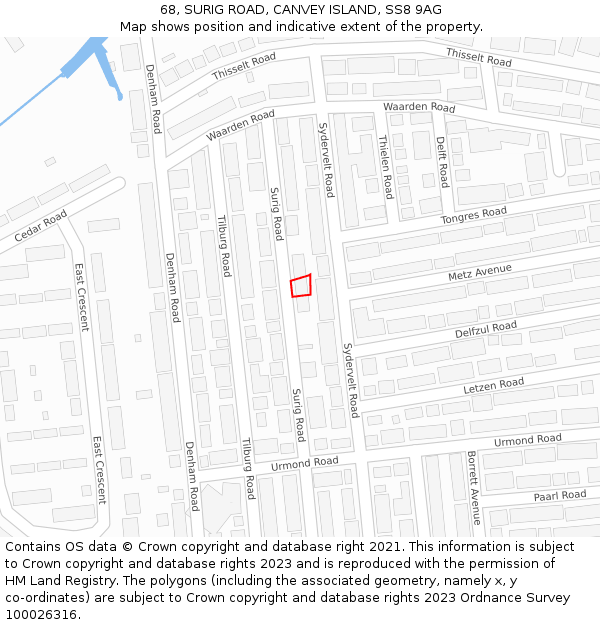 68, SURIG ROAD, CANVEY ISLAND, SS8 9AG: Location map and indicative extent of plot