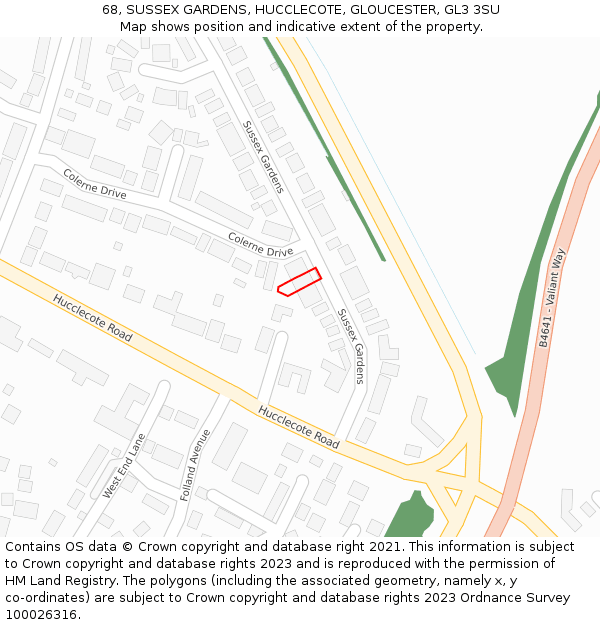 68, SUSSEX GARDENS, HUCCLECOTE, GLOUCESTER, GL3 3SU: Location map and indicative extent of plot