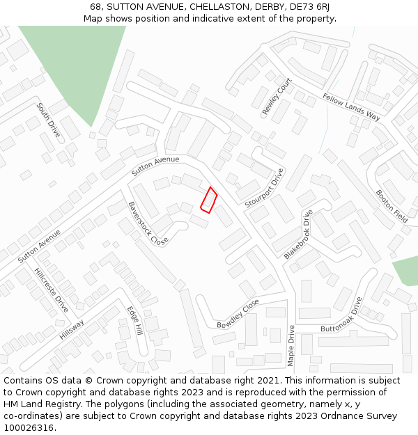 68, SUTTON AVENUE, CHELLASTON, DERBY, DE73 6RJ: Location map and indicative extent of plot