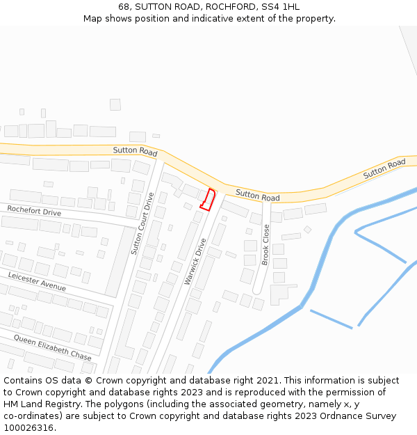 68, SUTTON ROAD, ROCHFORD, SS4 1HL: Location map and indicative extent of plot