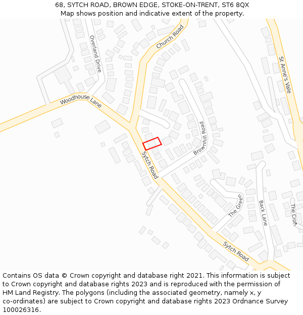 68, SYTCH ROAD, BROWN EDGE, STOKE-ON-TRENT, ST6 8QX: Location map and indicative extent of plot