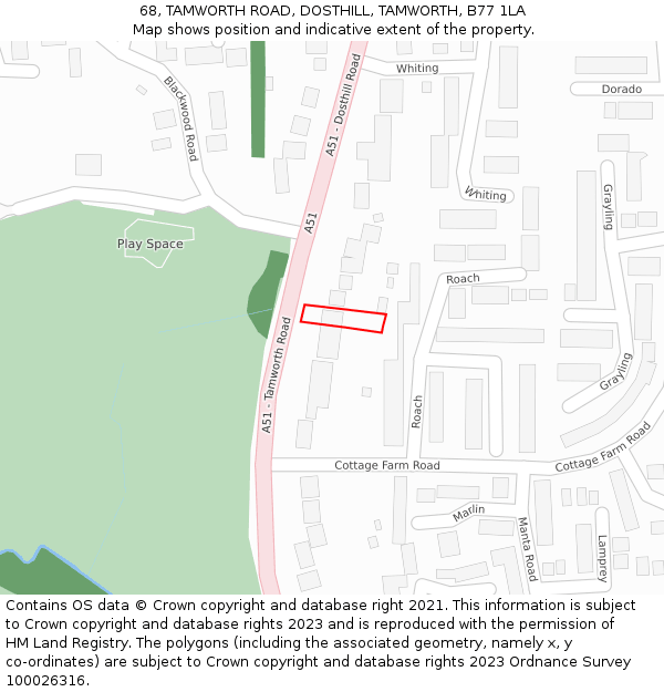 68, TAMWORTH ROAD, DOSTHILL, TAMWORTH, B77 1LA: Location map and indicative extent of plot