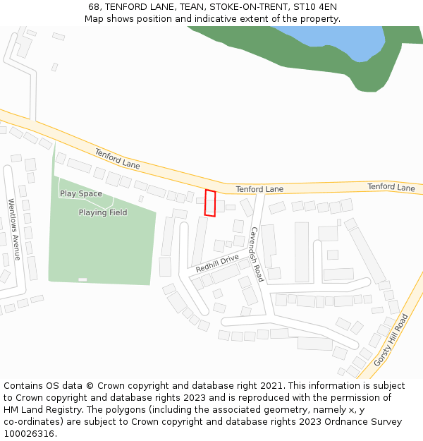 68, TENFORD LANE, TEAN, STOKE-ON-TRENT, ST10 4EN: Location map and indicative extent of plot