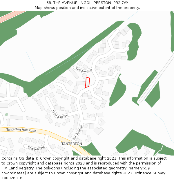 68, THE AVENUE, INGOL, PRESTON, PR2 7AY: Location map and indicative extent of plot