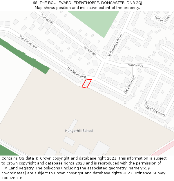 68, THE BOULEVARD, EDENTHORPE, DONCASTER, DN3 2QJ: Location map and indicative extent of plot