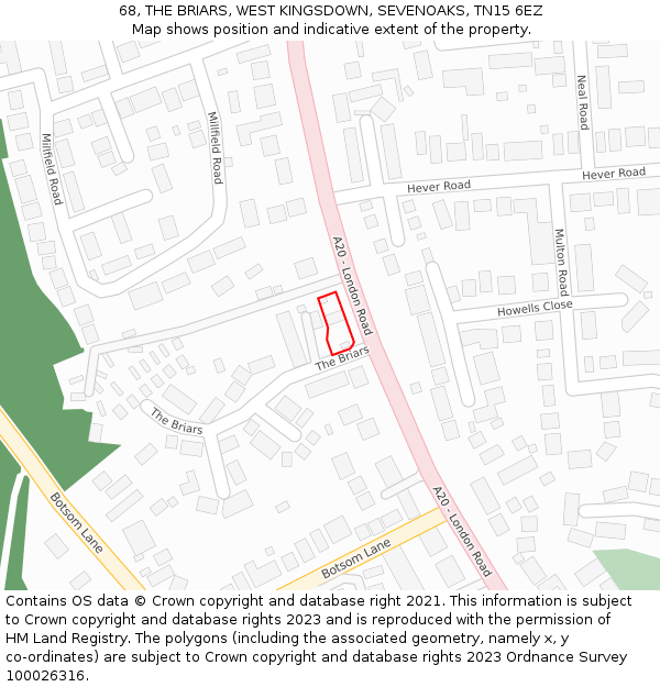 68, THE BRIARS, WEST KINGSDOWN, SEVENOAKS, TN15 6EZ: Location map and indicative extent of plot