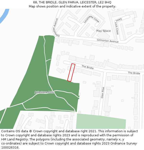 68, THE BRIDLE, GLEN PARVA, LEICESTER, LE2 9HQ: Location map and indicative extent of plot