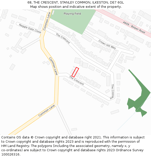 68, THE CRESCENT, STANLEY COMMON, ILKESTON, DE7 6GL: Location map and indicative extent of plot