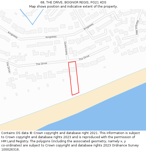 68, THE DRIVE, BOGNOR REGIS, PO21 4DS: Location map and indicative extent of plot