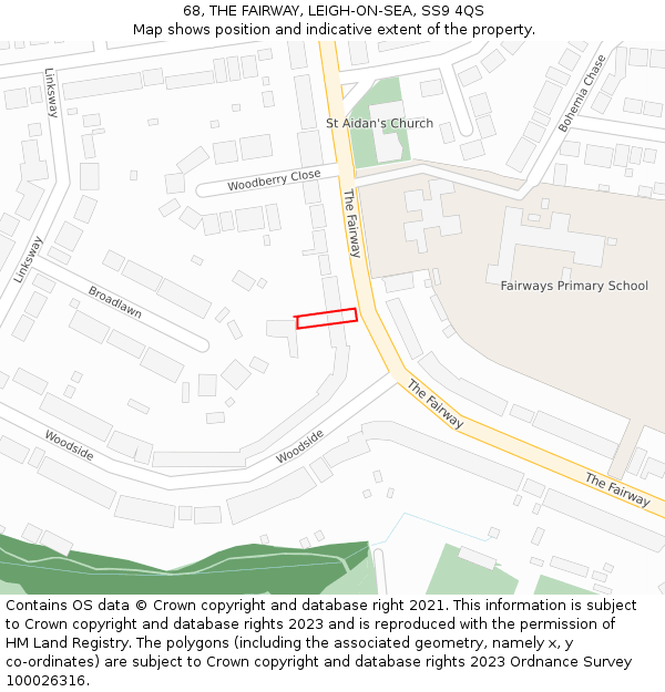 68, THE FAIRWAY, LEIGH-ON-SEA, SS9 4QS: Location map and indicative extent of plot