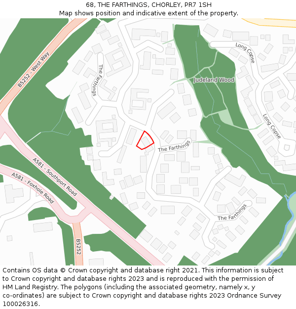 68, THE FARTHINGS, CHORLEY, PR7 1SH: Location map and indicative extent of plot