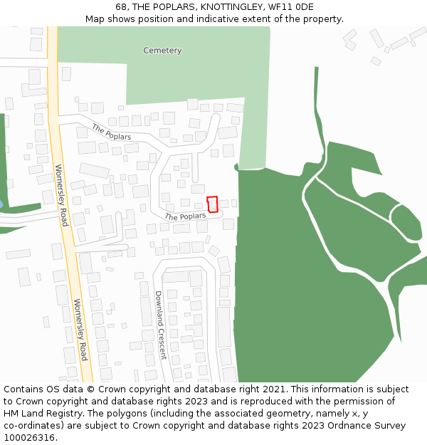 68, THE POPLARS, KNOTTINGLEY, WF11 0DE: Location map and indicative extent of plot