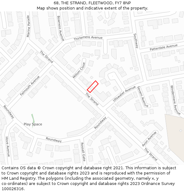 68, THE STRAND, FLEETWOOD, FY7 8NP: Location map and indicative extent of plot