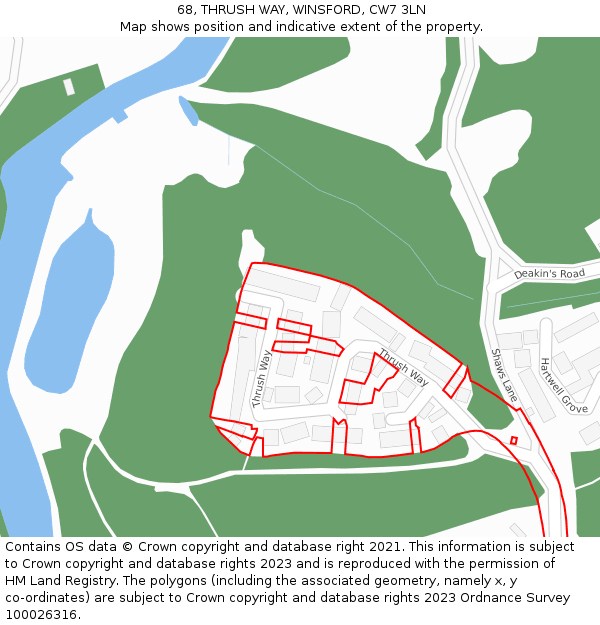 68, THRUSH WAY, WINSFORD, CW7 3LN: Location map and indicative extent of plot