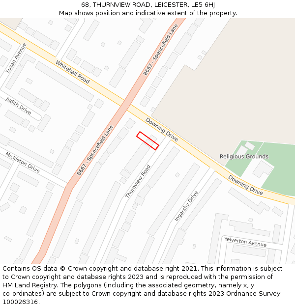 68, THURNVIEW ROAD, LEICESTER, LE5 6HJ: Location map and indicative extent of plot