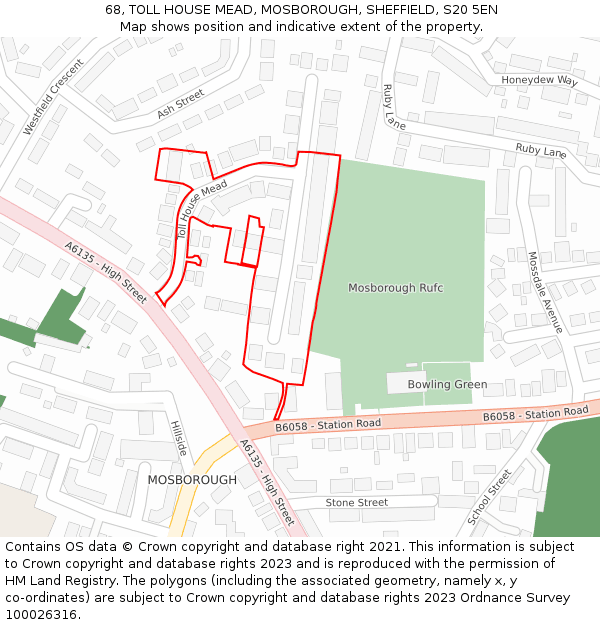 68, TOLL HOUSE MEAD, MOSBOROUGH, SHEFFIELD, S20 5EN: Location map and indicative extent of plot